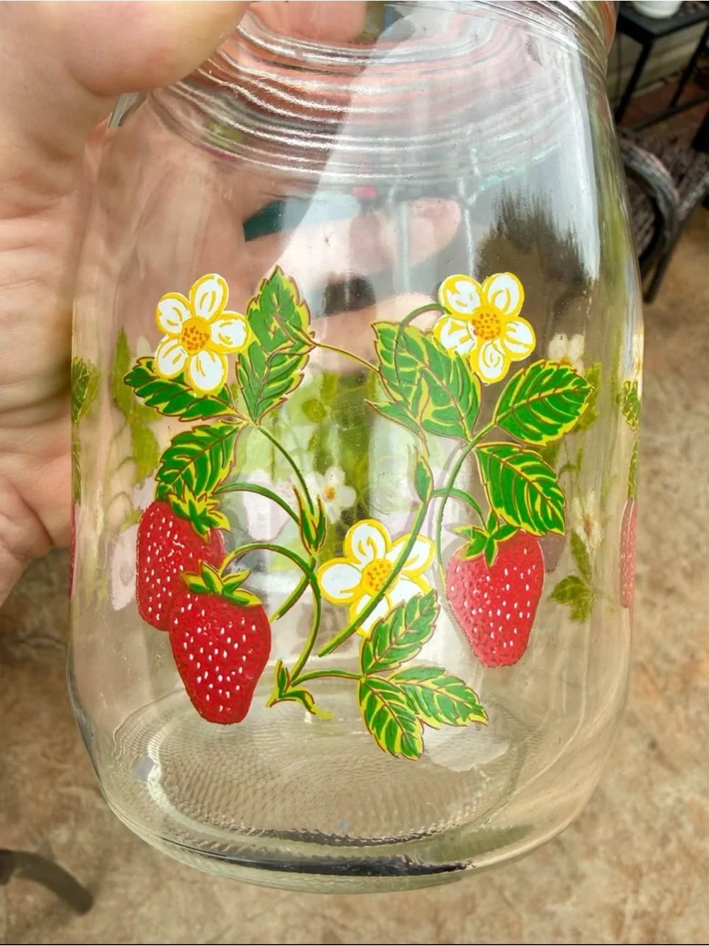 Strawberry Vintage ARC France glass canister from the 1970s- 1L